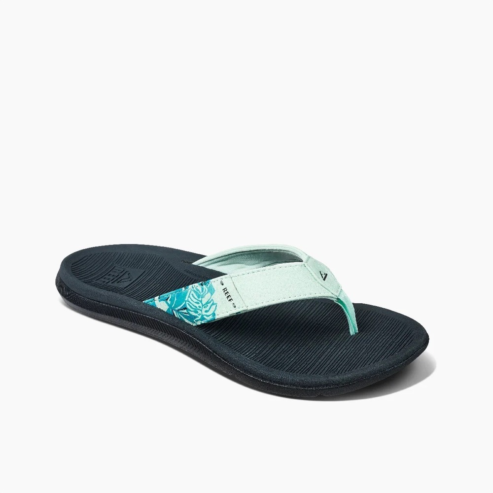 Reef Santa Ana Mint Green Tropical Palm Flip Flop Sandals Womens Size 7